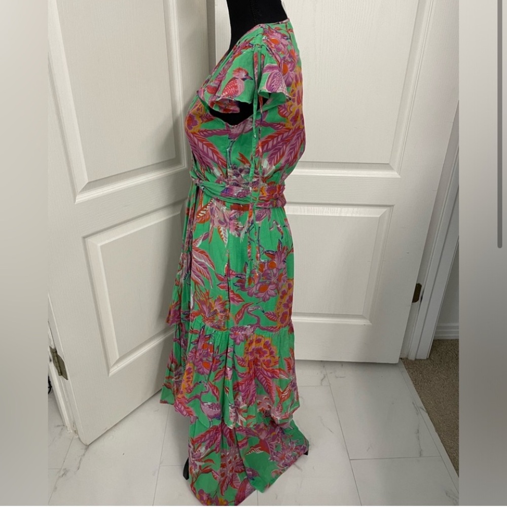 Banjanan Mercy wrap midi dress tropical feminine size S fits S/M boho palm beach - Picture 3 of 6